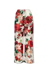 Dolce & Gabbana Satin Pajama Pants With Rose Print In Pink