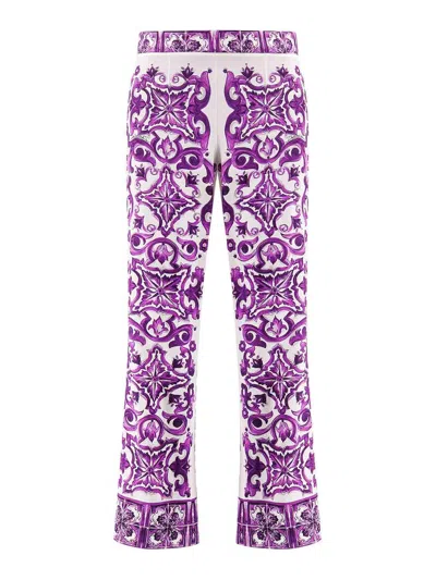 Dolce & Gabbana Silk Pants With Majolica Print In Purple