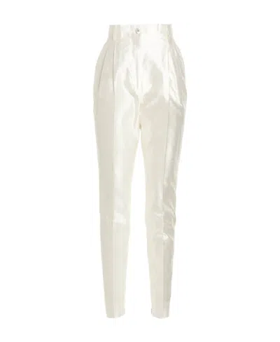 Dolce & Gabbana Silk Paperbag-waist Trousers In White