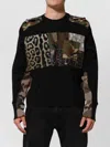 Dolce & Gabbana Black Patchwork Crew Neck Pullover Sweater In Black