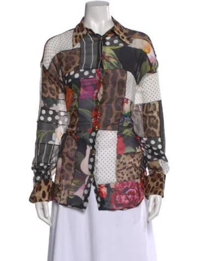 Pre-owned Dolce & Gabbana Silk Patterned Blouse In Black