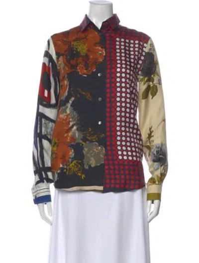 Pre-owned Dolce & Gabbana Silk Patterned Blouse In Blue