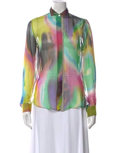 Pre-owned Dolce & Gabbana Silk Patterned Blouse In Green
