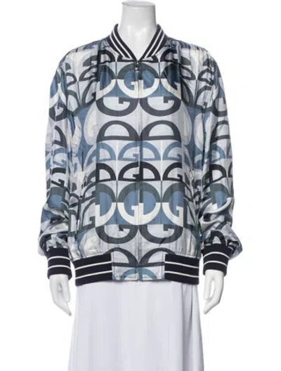 Pre-owned Dolce & Gabbana Silk Patterned Bomber Jacket W/ Tags In Blue