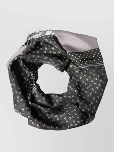 Dolce & Gabbana Silk Patterned Fringed Scarf In Black