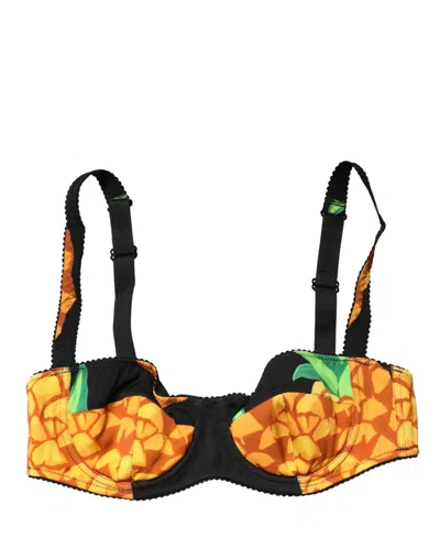 Dolce & Gabbana Silk Pineapple Print Balconette Bra In Black