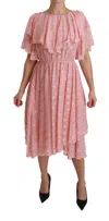 Dolce & Gabbana Silk Pink Polka Dots Pleated A-line Midi Dress In Pink