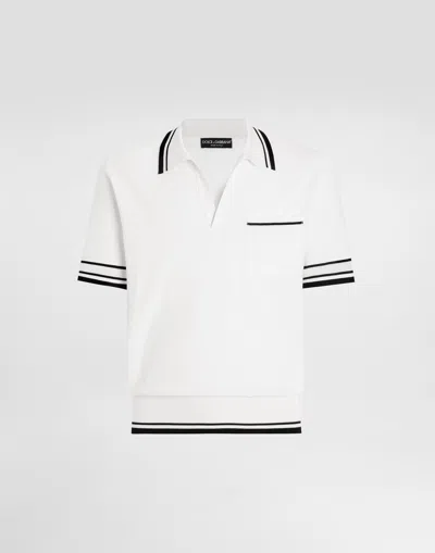 Dolce & Gabbana Silk Piqué Polo Shirt In White