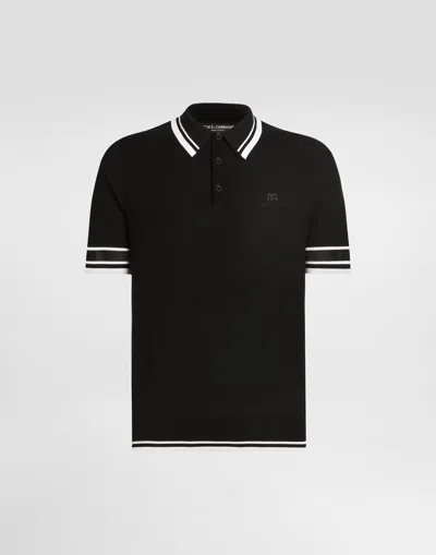 Dolce & Gabbana Silk Piqué Polo Shirt In Black