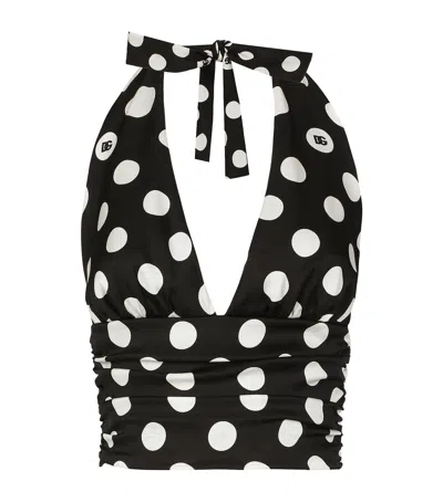 DOLCE & GABBANA SILK POLKA-DOT CROP TOP