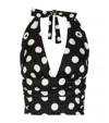 Dolce & Gabbana Polka-dot Charmeuse Top With Plunging Neckline In Multi