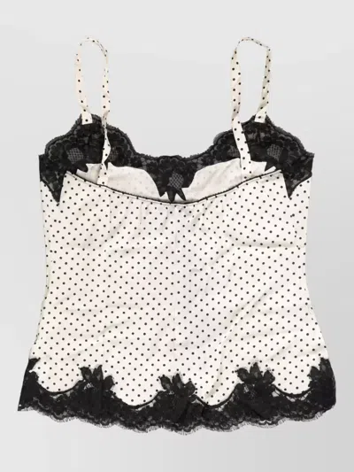 Dolce & Gabbana Silk Polka Dot Lace-trimmed Camisole Top In Multi