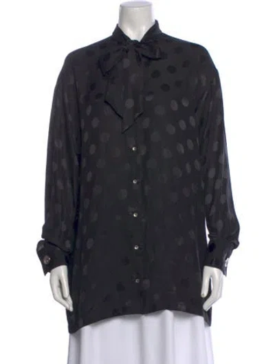 Pre-owned Dolce & Gabbana Silk Polka Dot Print Blouse In Black