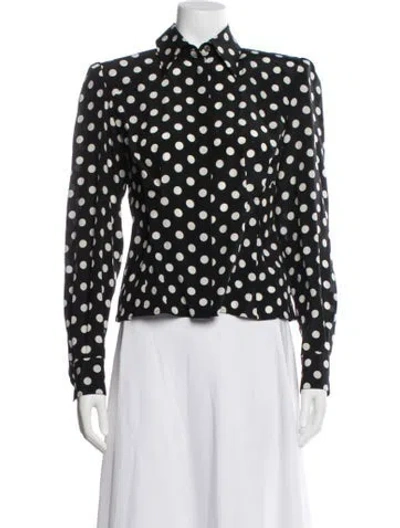 Pre-owned Dolce & Gabbana Silk Polka Dot Print Blouse In Black