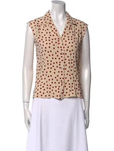 Pre-owned Dolce & Gabbana Silk Polka Dot Print Blouse In Neutral