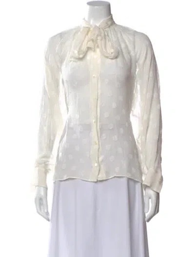 Pre-owned Dolce & Gabbana Silk Polka Dot Print Blouse In Neutral