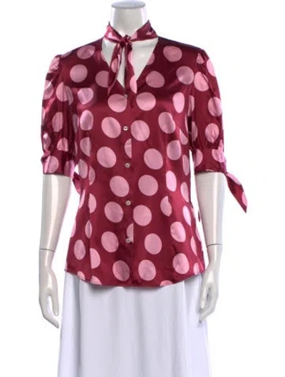 Pre-owned Dolce & Gabbana Silk Polka Dot Print Blouse W/ Tags In Pink