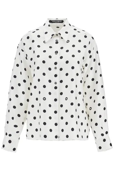 Dolce & Gabbana Dolce&gabbana Polka Dot Silk Button-up Shirt In White