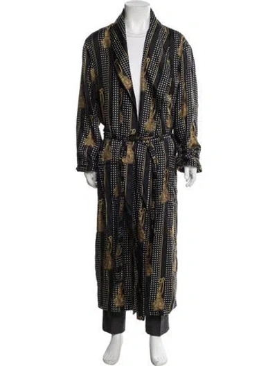 Pre-owned Dolce & Gabbana Silk Polka Dot Print Robe W/ Tags In Black
