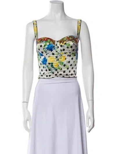 Pre-owned Dolce & Gabbana Silk Polka Dot Print Top In White