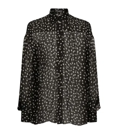 Dolce & Gabbana Super-oversize Silk Chiffon Shirt With Polka-dot Print