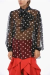 Dolce & Gabbana Silk Polka Dots Tie Neck Blouse In Black