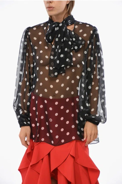 Dolce & Gabbana Silk Polka Dots Tie Neck Blouse
