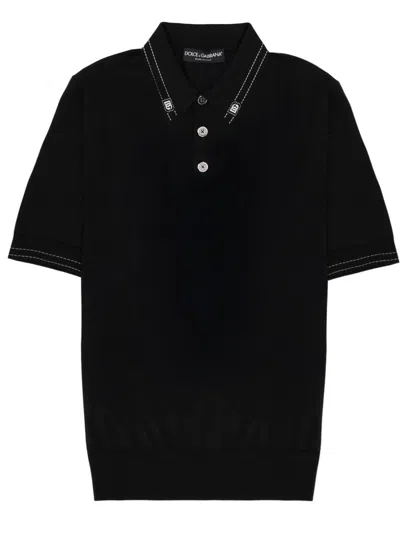 Dolce & Gabbana Silk Polo In Black