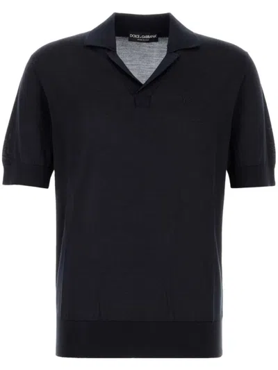 Dolce & Gabbana Silk Polo Shirt In Blue