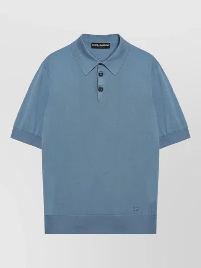Dolce & Gabbana Silk Polo Shirt Short Sleeves Logo In Blue