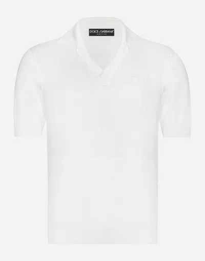 Dolce & Gabbana Silk Polo-shirt With Dolce&gabbana Embroidery In White