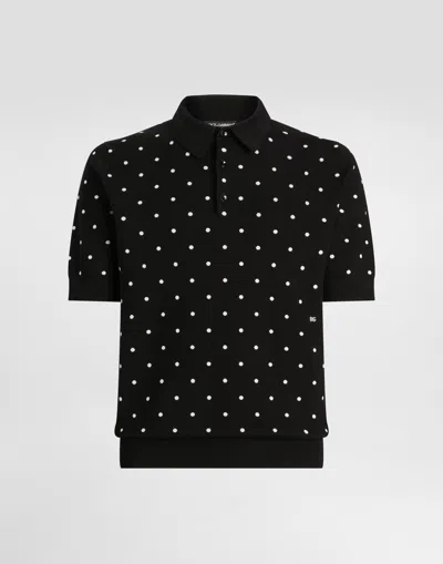 Dolce & Gabbana Silk Polo-shirt With Jacquard Polka-dot Detailing In Multicolor