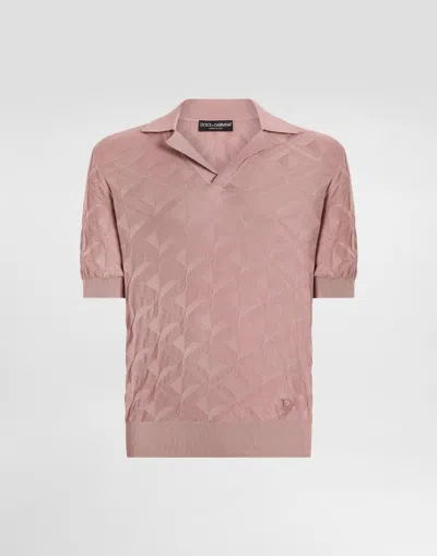Dolce & Gabbana Silk Polo-shirt With Logo Embroidery In Pink