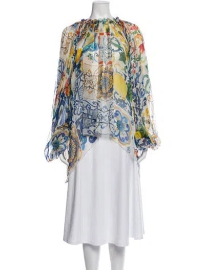 Pre-owned Dolce & Gabbana Silk Printed Blouse In Blue
