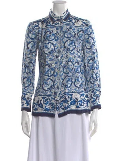 Pre-owned Dolce & Gabbana Silk Printed Blouse In Blue