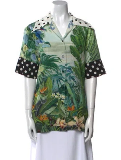 Pre-owned Dolce & Gabbana Silk Printed Blouse In Green