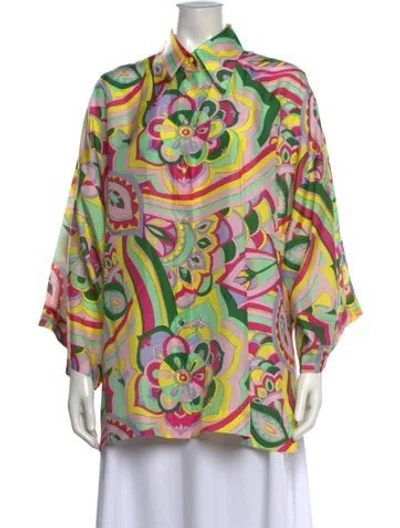 Pre-owned Dolce & Gabbana Silk Printed Blouse In Green
