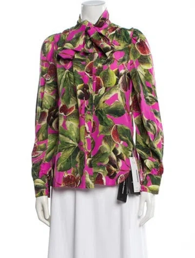 Pre-owned Dolce & Gabbana Silk Printed Blouse W/ Tags In Green