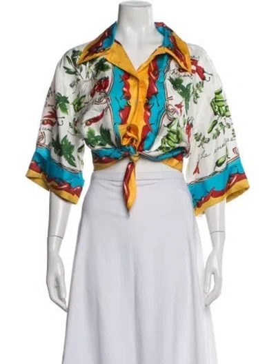 Pre-owned Dolce & Gabbana Silk Printed Blouse In White