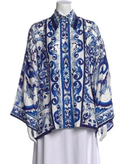 Pre-owned Dolce & Gabbana Silk Printed Blouse In White