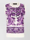Dolce & Gabbana Silk Printed Crew Neck Vest In Purple