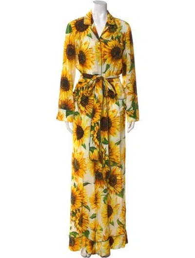 Pre-owned Dolce & Gabbana Silk Printed Jumpsuit In Yellow