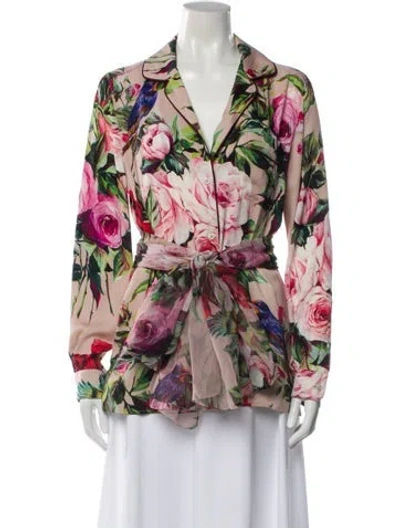 Pre-owned Dolce & Gabbana Silk Printed Pajamas In Pink
