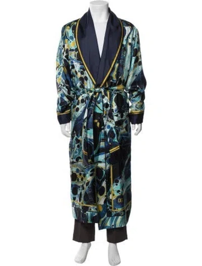 Pre-owned Dolce & Gabbana Silk Printed Robe In Blue