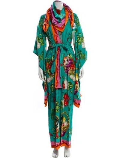 Pre-owned Dolce & Gabbana Silk Printed Robe In Green