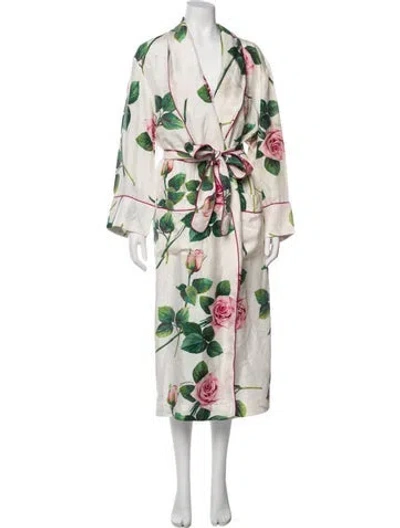 Pre-owned Dolce & Gabbana Silk Printed Robe In White