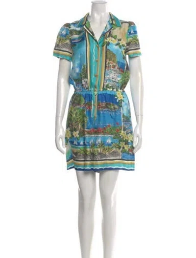 Pre-owned Dolce & Gabbana Silk Printed Romper In Blue