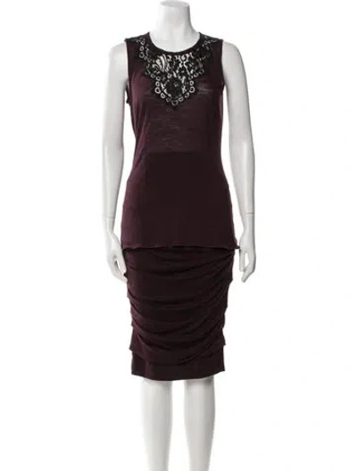 Pre-owned Dolce & Gabbana Silk Printed Skirt Set In Burgundy