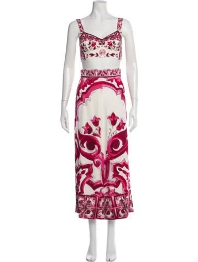 Pre-owned Dolce & Gabbana Silk Printed Skirt Set In Neutral
