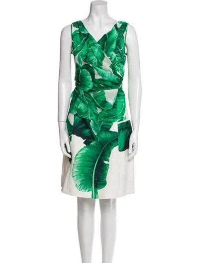 Pre-owned Dolce & Gabbana Silk Printed Skirt Set W/ Tags In Green